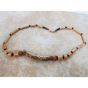 Vintage Glazed Bead Floral Choker Necklace , Hand Painted , 15 1/2 Inch